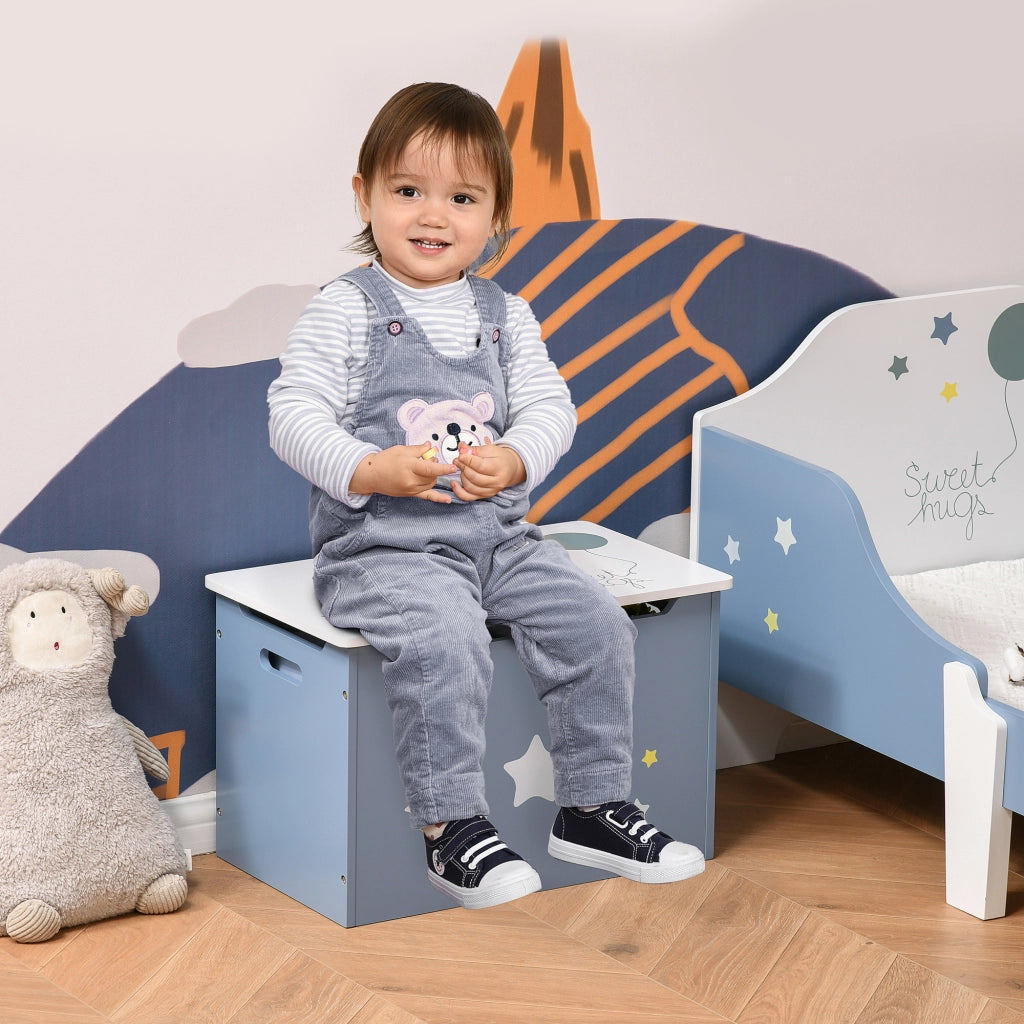 Cassapanca Baule Portagiochi in Legno ¨C zephmum ¨C Blu e Bianco 55x34x35.5 cm