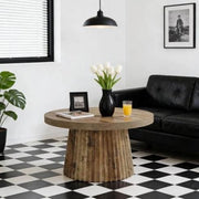 Tavolino da caffè rotondo marrone Ø 80 cm in MDF con base scanalata