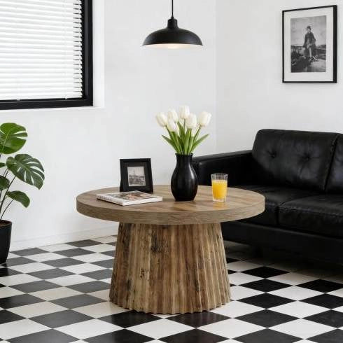 Tavolino da caffè rotondo marrone Ø 80 cm in MDF con base scanalata
