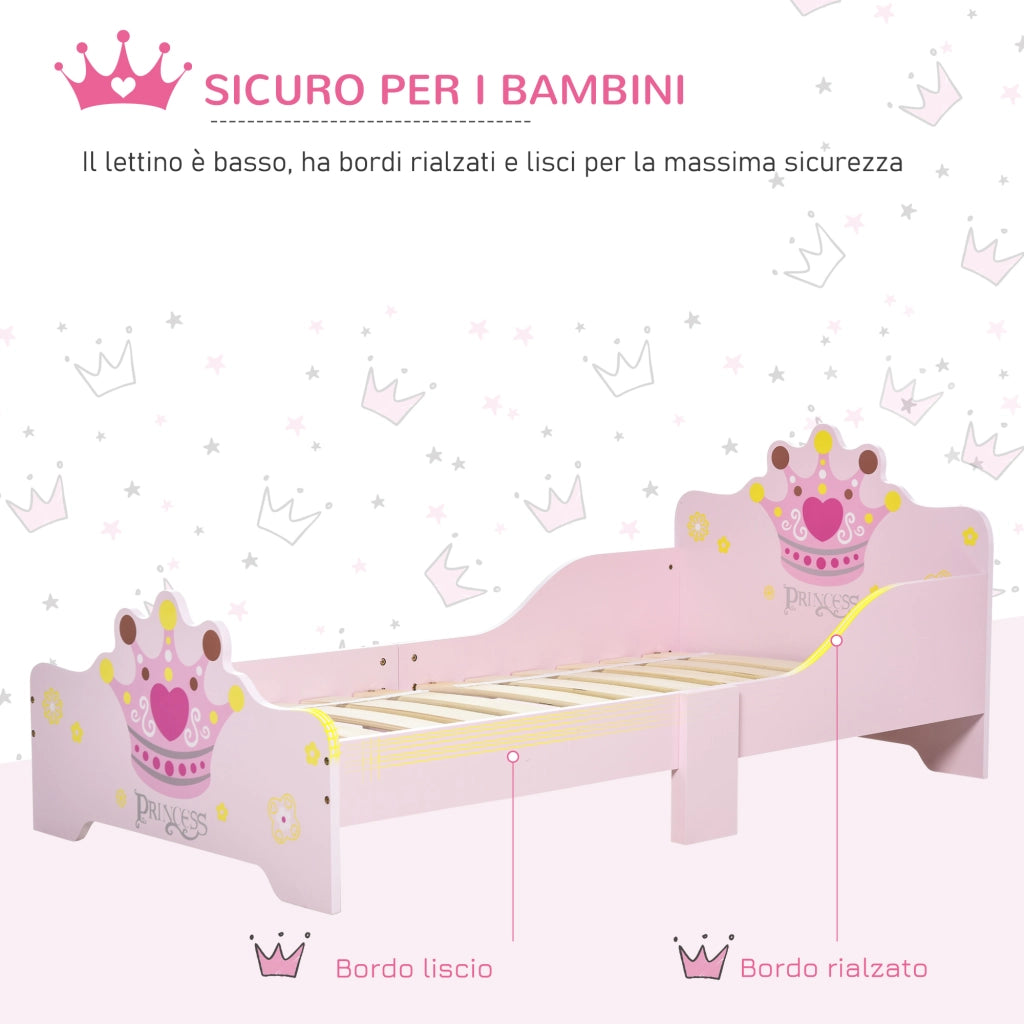 EasyComfort Letto per Bambini con Bordi Rialzati e 6 Gambe in Legno per Cameretta, Lettino per Bimbi da 3-6 Anni, 143x73x60cm, Rosa