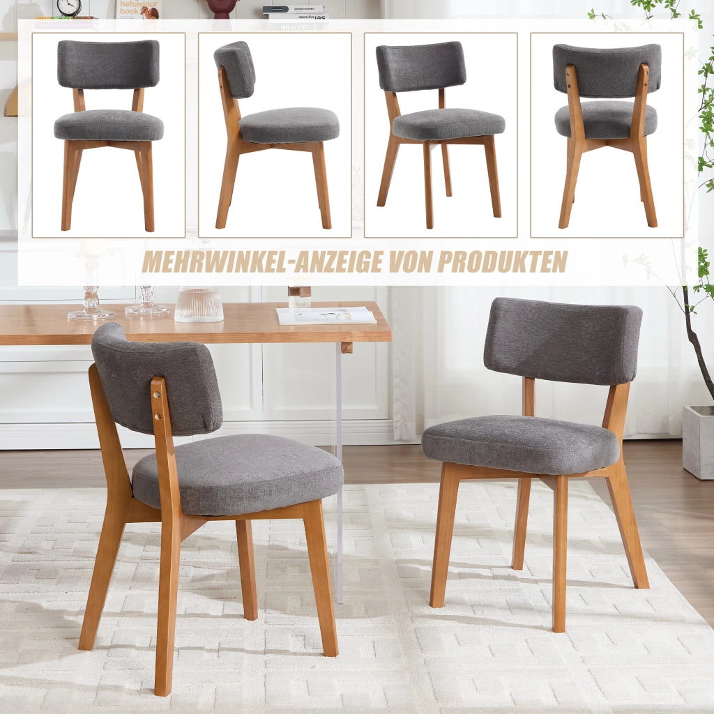 Set di 2 sedie da pranzo imbottite grigie con gambe in legno