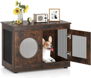 Mobile Lettiera per Gatti 82 x 47 x 60 cm, Casetta in Legno per Animali con Rete Traspirante in Metallo Robusto e Anta, Gabbia Multiuso per Gatti
