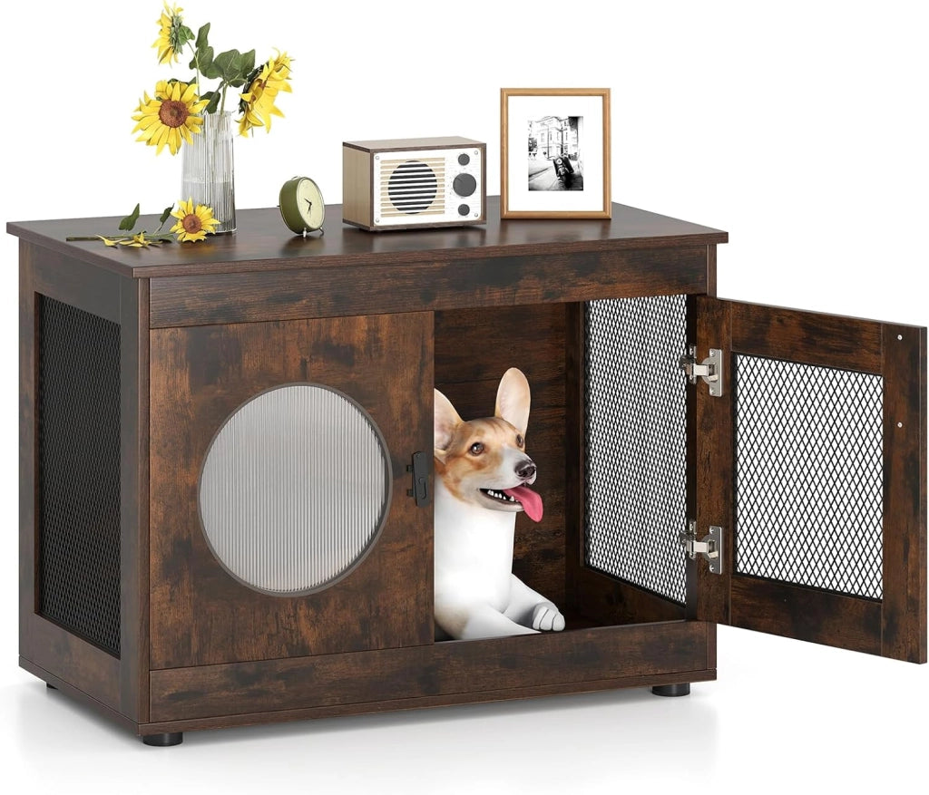 Mobile Lettiera per Gatti 82 x 47 x 60 cm, Casetta in Legno per Animali con Rete Traspirante in Metallo Robusto e Anta, Gabbia Multiuso per Gatti