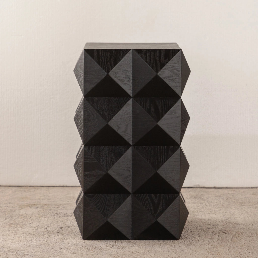 Comodino vintage in legno e MDF con rilievo tridimensionale senza montaggio nero