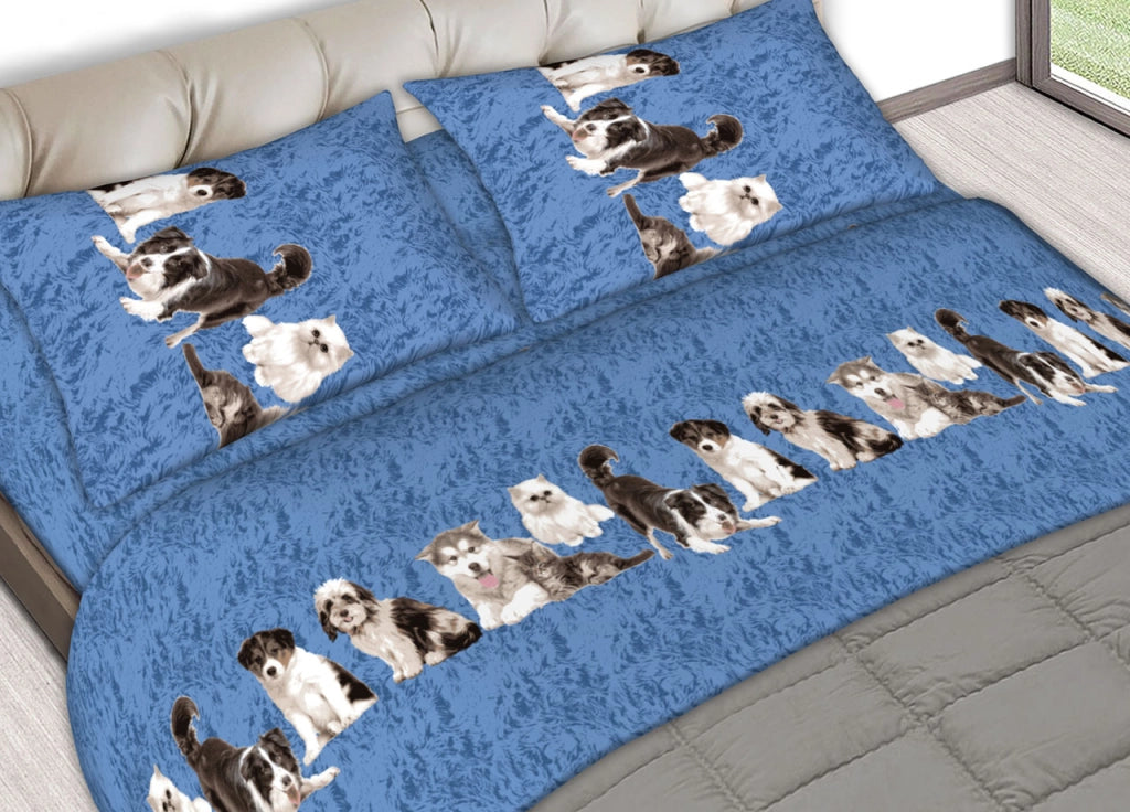 Completo Lenzuola Letto In 100% Cotone Made In Italy Varie Fantasie C.N - 1 Piazza - Friends Blu