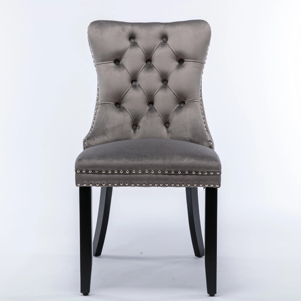 Sedie da Pranzo Imbottite in Velluto con Gambe in Legno Massello ¨C MINIMAL ¨C Set 2 Pezzi, Grigio