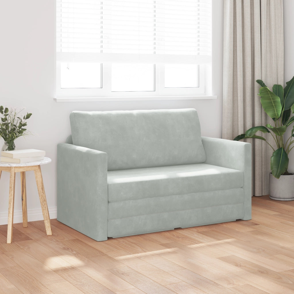Divano Letto a Terra 2-in-1 Grigio Chiaro 124x204x61 cm Velvet