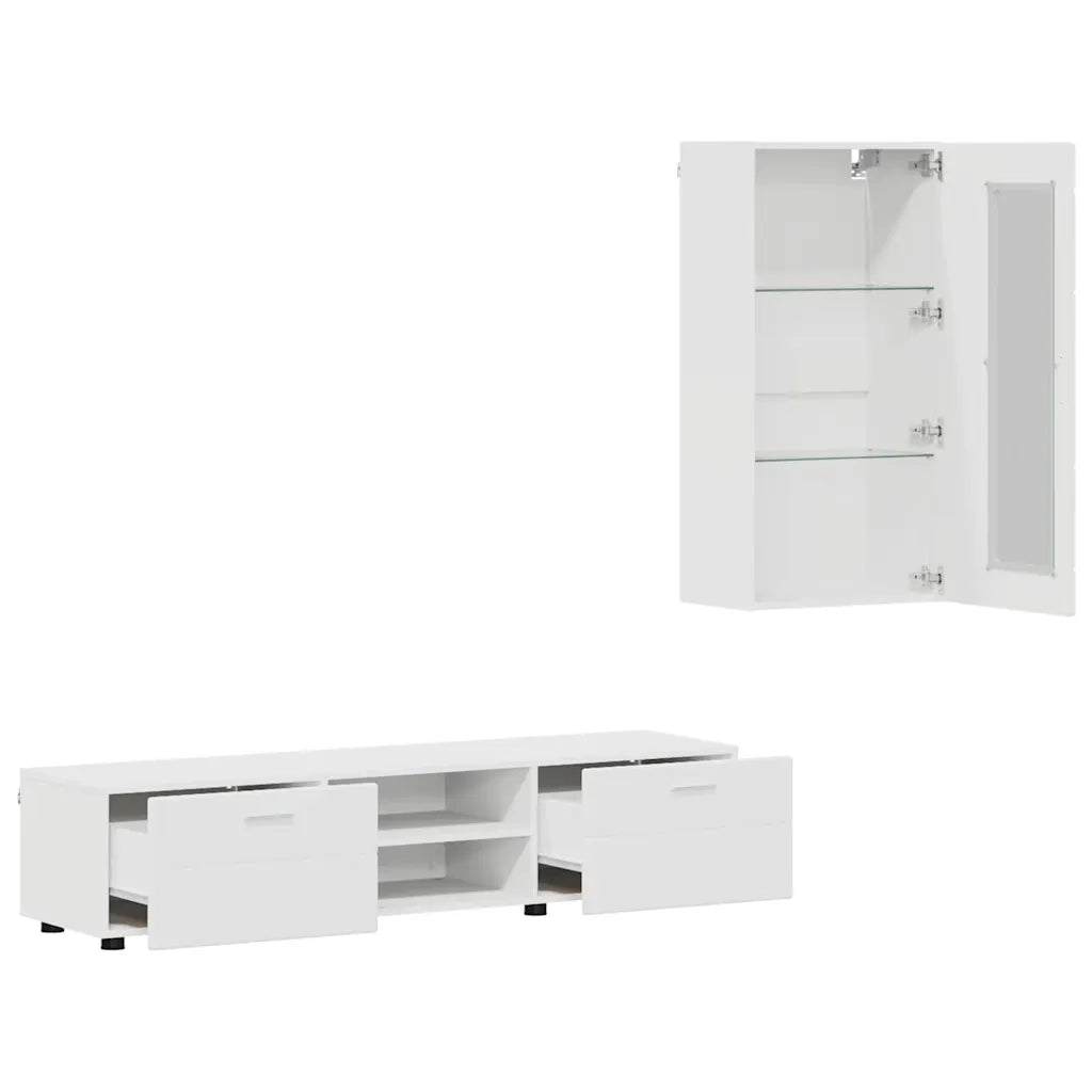 Set mobile TV con porta FLORIN 3 pcs Bianco Legno multistrato