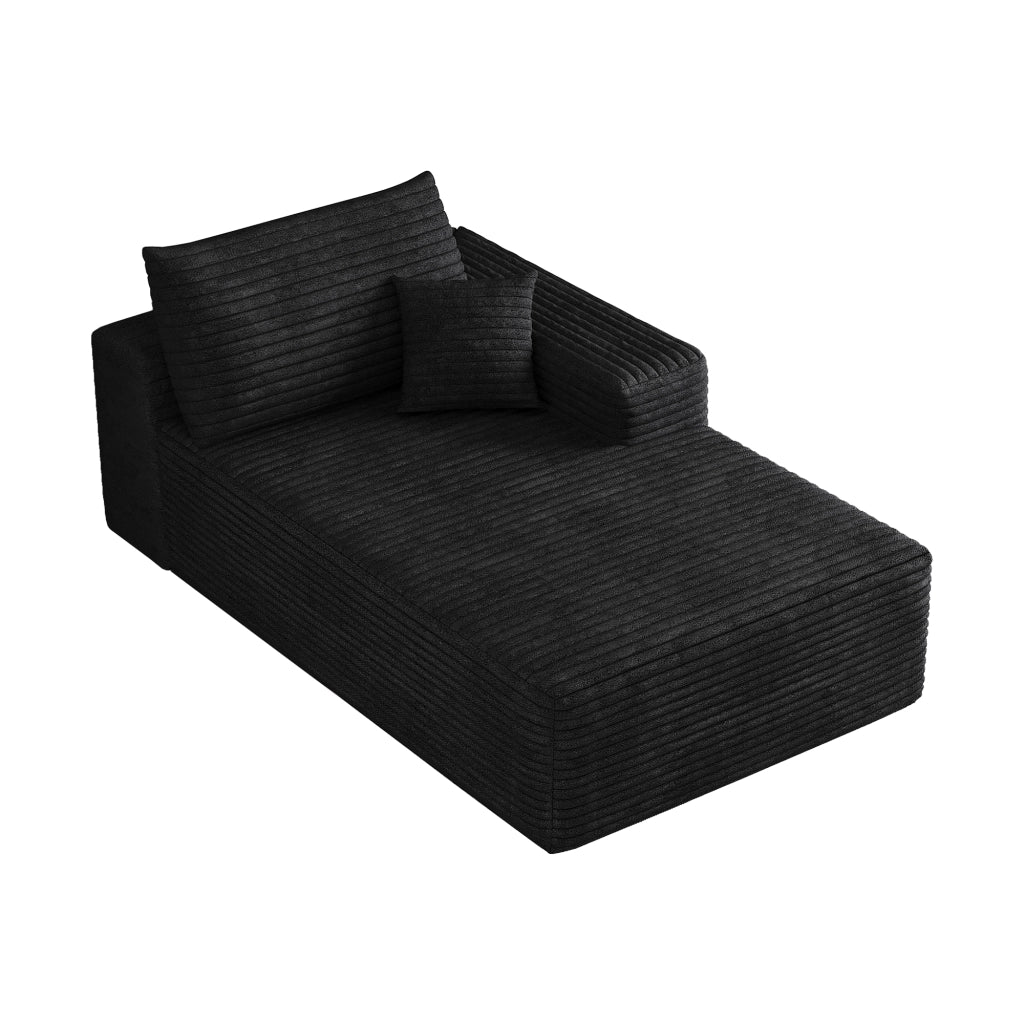 Divano ad angolo convertibile modulare con chaise destra senza montaggio in tessuto morbido nero per salotto e camera da letto