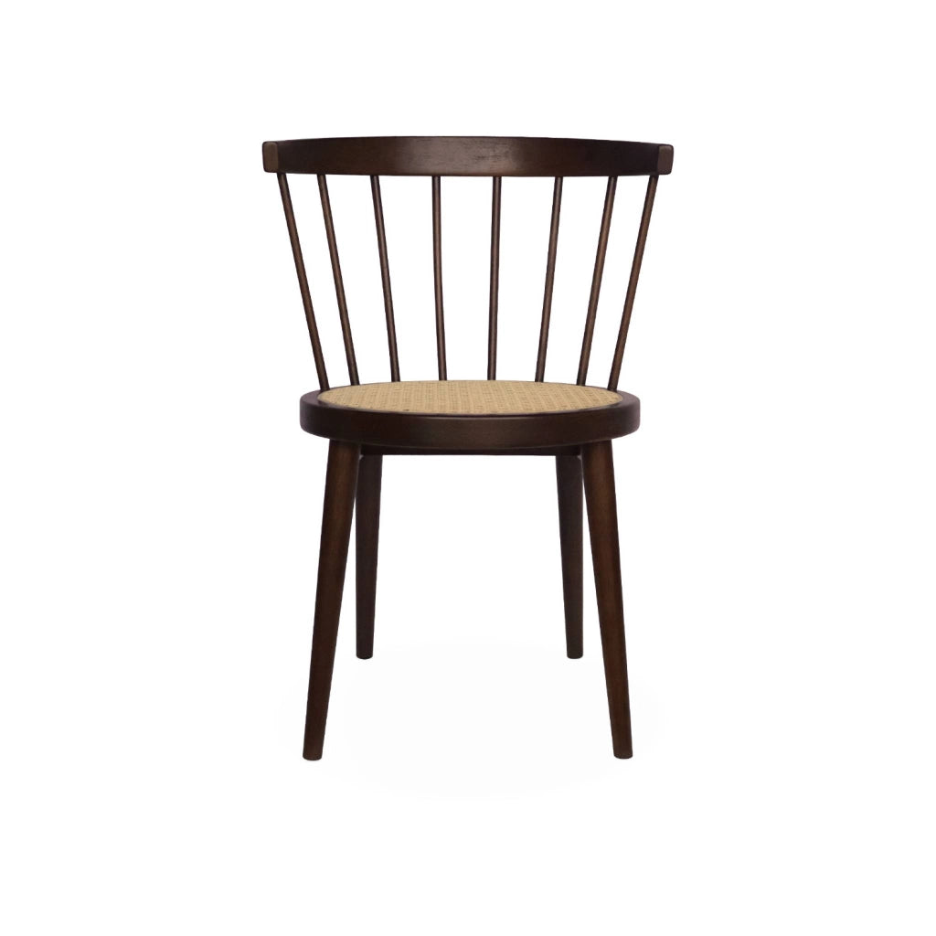 Set di 4 sedie in legno e paglia, marrone scuro