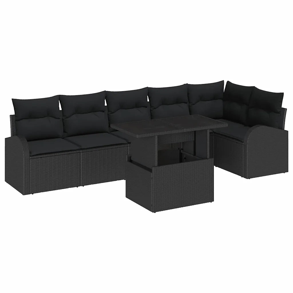Set Divano da Giardino con archiviazione 7 pcs Nero polyrattan 3348659
