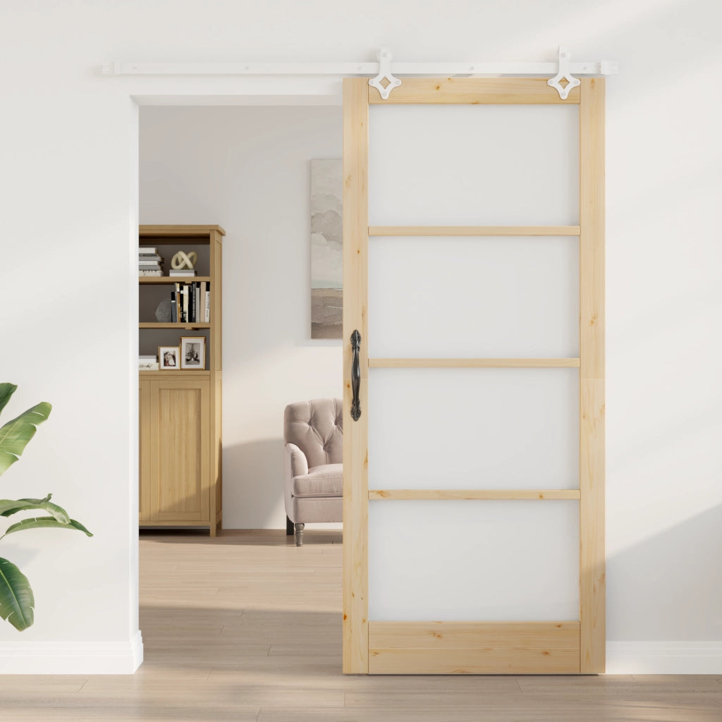 Set Porta Scorrevole  con Hardware 93x211 cm Legno Massello di Pino