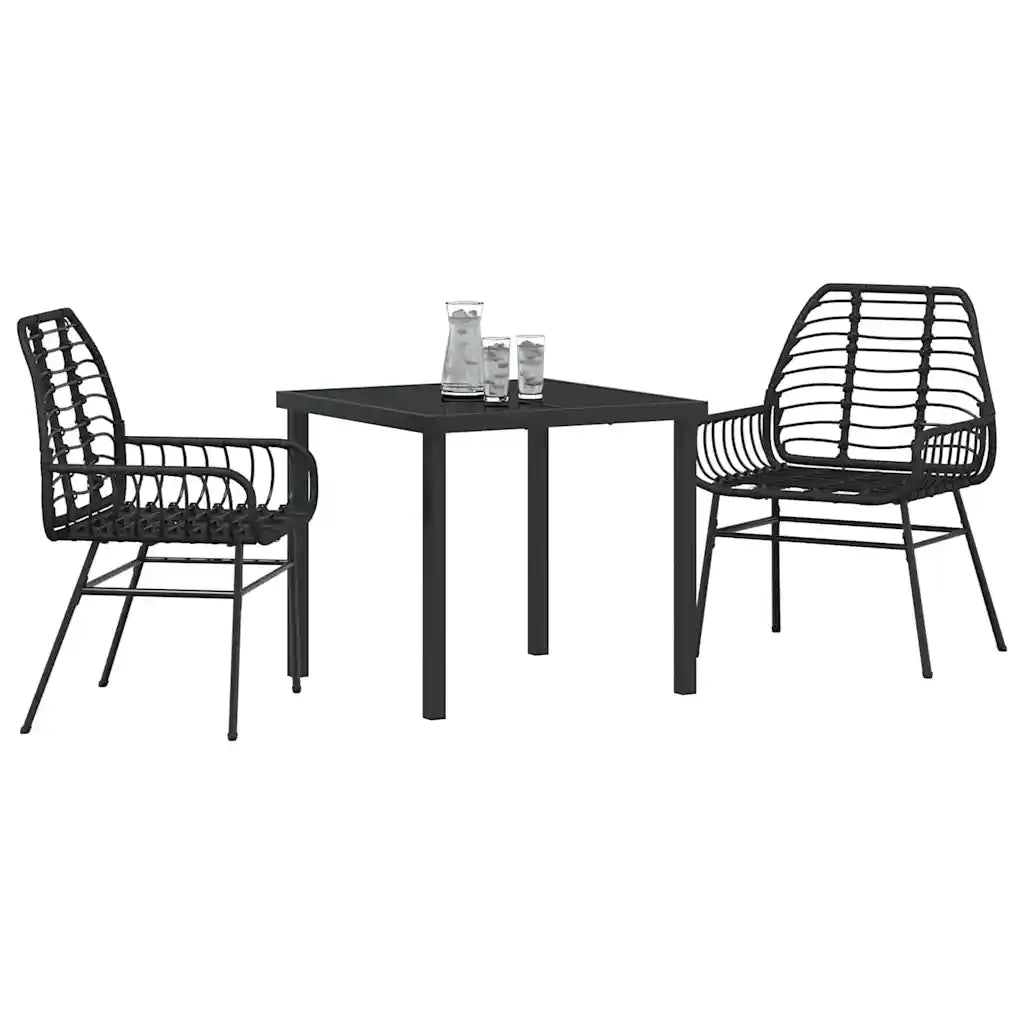 Set da Pranzo per Giardino 3 pcs Nero polyrattan 3380841