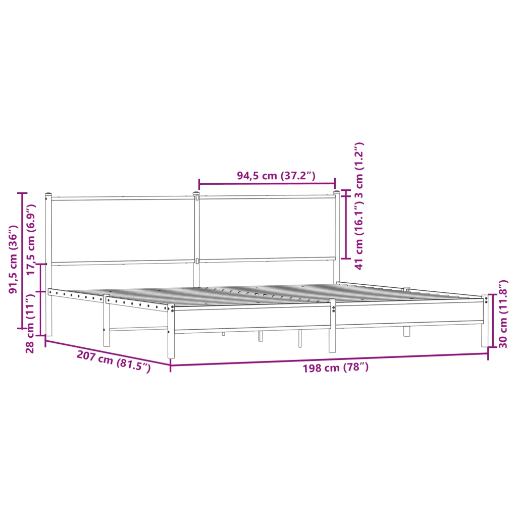 vidaXL Giroletto senza Materaso in Metallo Rovere Sonoma 193x203 cm