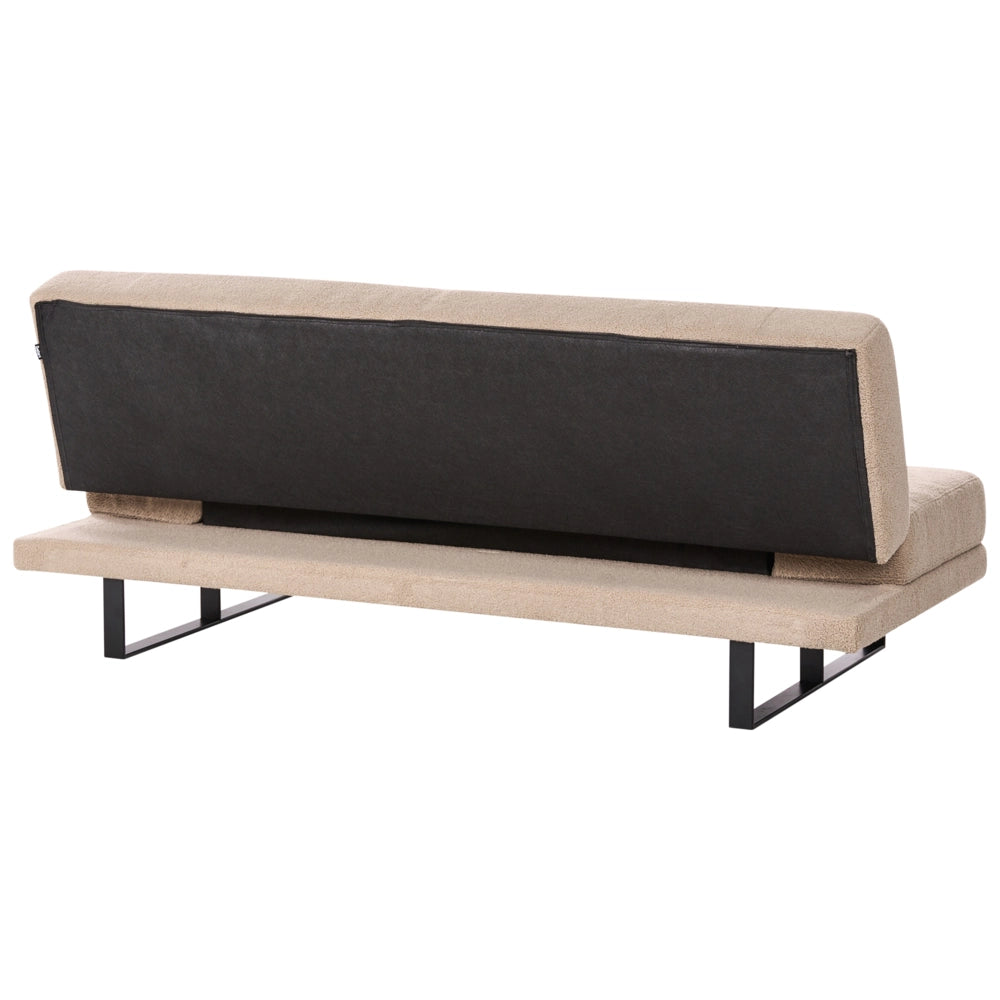 Divano Letto in Tessuto sabbia ciniglia con schienale reclinabile e struttura in legno stile moderno