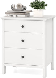 Comodino con 3 Cassetti 56 x 45 x 66 cm, Cassettiera da Letto, Tavolino Spazioso con Struttura Resistente, per Camera da Letto, Soggiorno e Ufficio (Bianco)