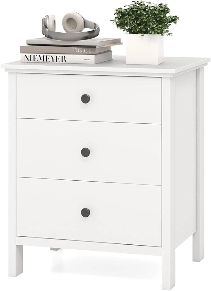 Comodino con 3 Cassetti 56 x 45 x 66 cm, Cassettiera da Letto, Tavolino Spazioso con Struttura Resistente, per Camera da Letto, Soggiorno e Ufficio (Bianco)