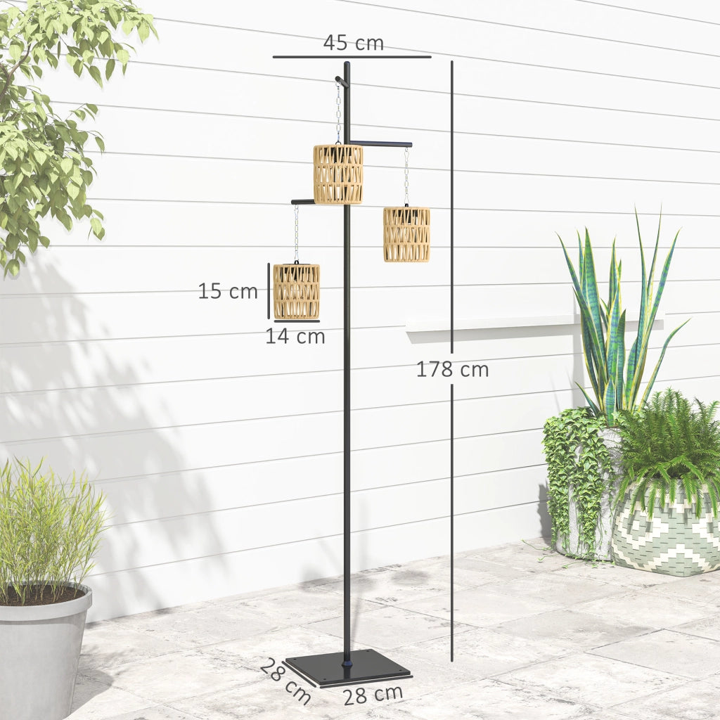 Lampada da terra solare rattan con sensore luce 3 luci automatica stile boho IP44 ¨C Zephmum ¨C Beige 100x30x160