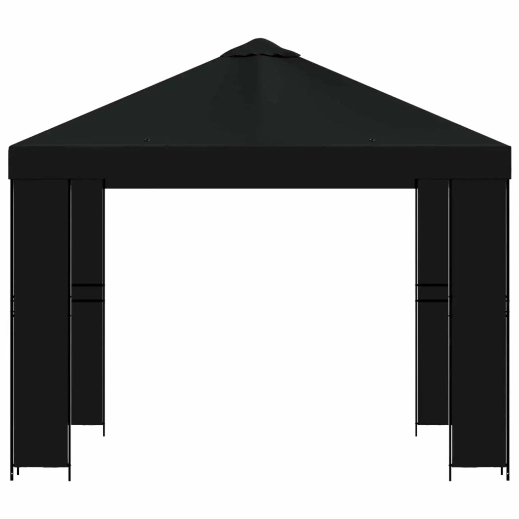 Gazebo | Pergolato 3 x 3 m Nero Poliestere e Acciaio 190 gsm