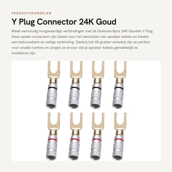 Connettore Y a 24K Oro - 45 Gradi - Connettore a Spada - Per Cavi Speaker - Alta Qualità - Adatto per Apparecchi Audio - Compattato
