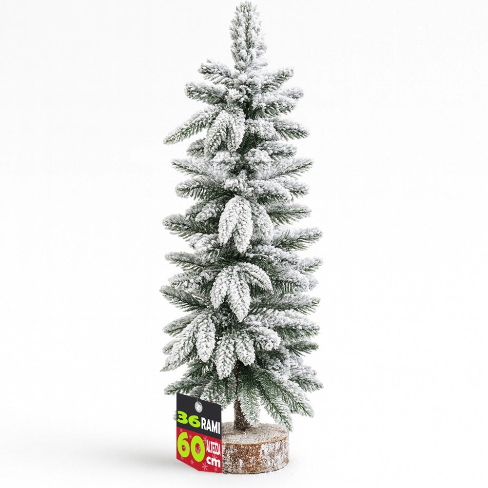 Albero di Natale Innevato 60cm con 36 Rami e Neve Effetto Realistico Base Tronco