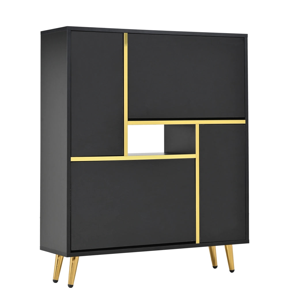 Scarpiera con due ante e ripiani regolabili, luce LED 16 colori, frontale lucido, nero, 80 × 25 × 96 cm