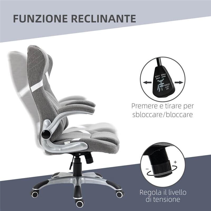 SEDIA DA UFFICIO RECLINABILE IN TESSUTO CON ALTEZZA REGOLABILE, 68X76X109-117 CM