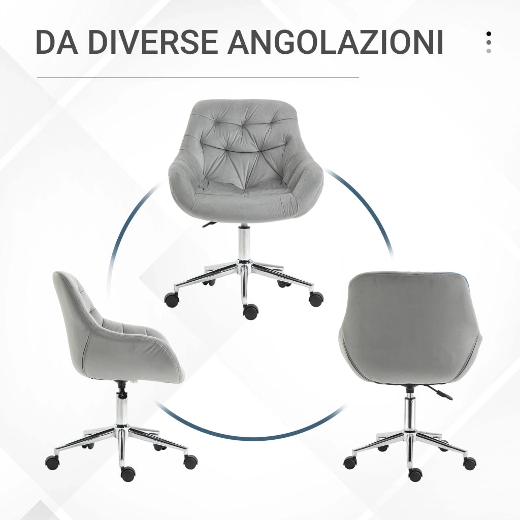EasyComfort Sedia da Ufficio Ergonomica Girevole con Altezza Regolabile e Ruote, Rivestimento in Velluto, 59x58x80-90cm, Grigio
