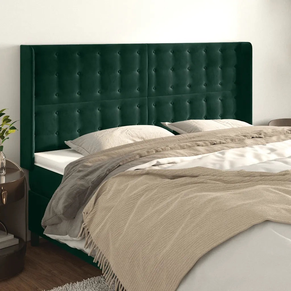 Testiera | Testata ad Orecchio Verde Scuro 203x16x118/128 cm in Velluto