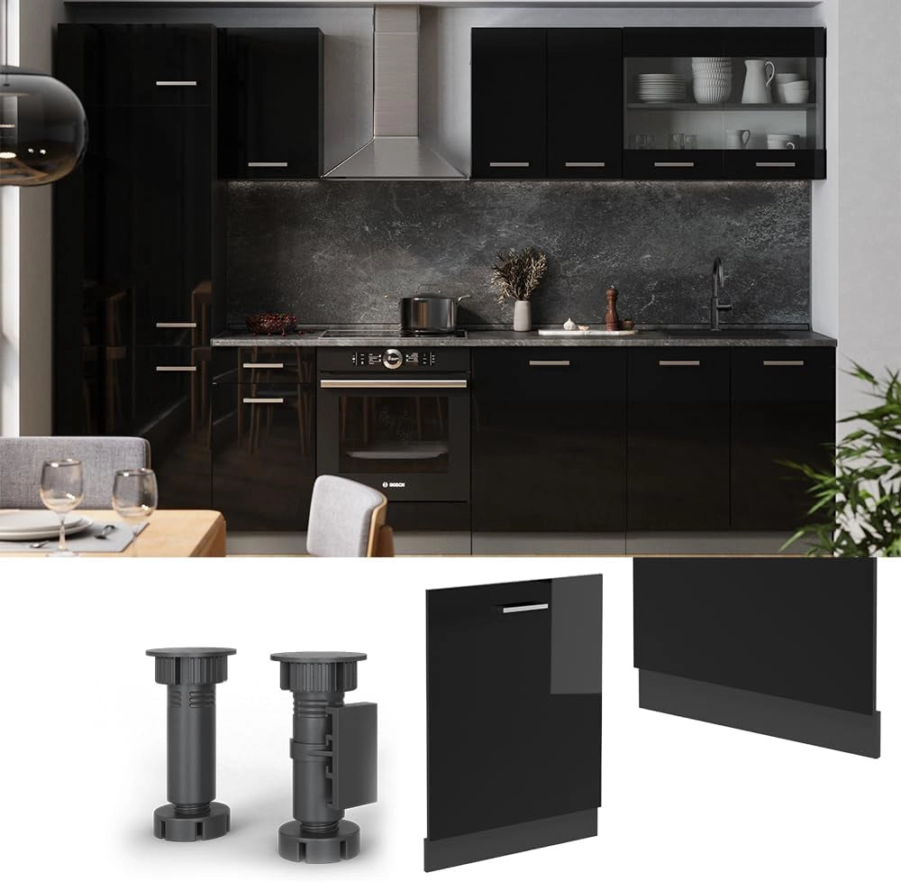 Pannello frontale della lavastoviglie R-Line, Nero lucido, 60 cm senza piano di lavoro, per la libera combinazione all'interno di sistemi cucina modulari