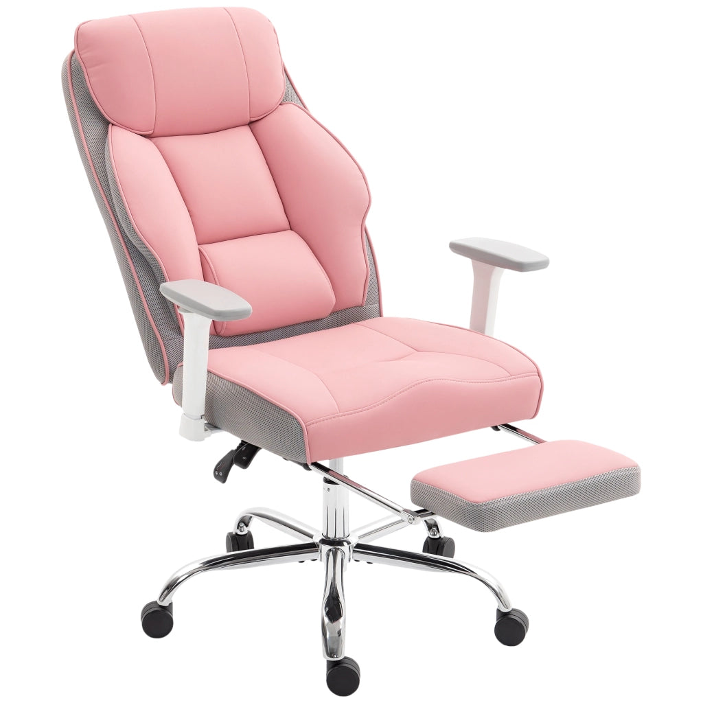 Sedia da Ufficio Ergonomica Rinforzata con Braccioli Regolabili, Poggiapiedi e Poggiatesta, Rosa