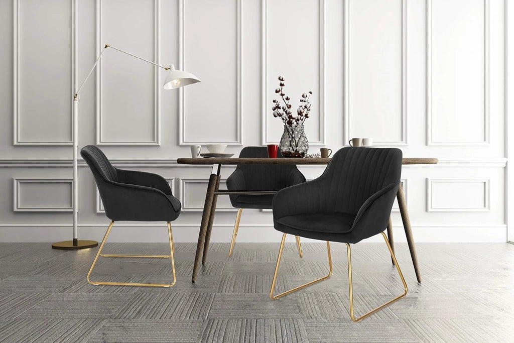 1x sedie sala da pranzo sedie cucina moderne poltroncina salotto Adatte per Sala da Pranzo, Soggiorno, Camera da Letto Estetica in Tessuto di velluto Metallo dorato Blu BH246bl-1