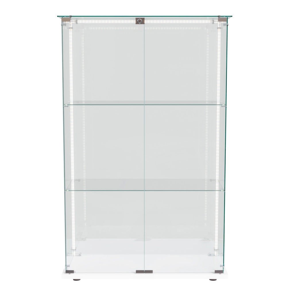 Vetrina espositiva in vetro temperato bianca con luci LED e serratura, 78,5x35x123,5cm, doppie ante per figurine e collezioni