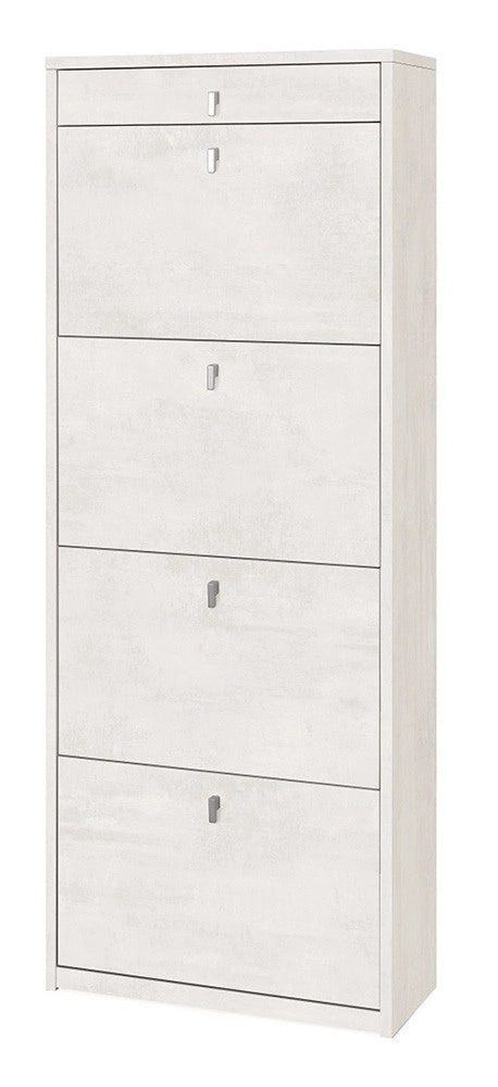 Scarpiera mobile porta scarpe 4 ante a ribalta e 1 Cassetto  H164 L63 P29 Cm colore Bianco ossido Sk568k Sarmog