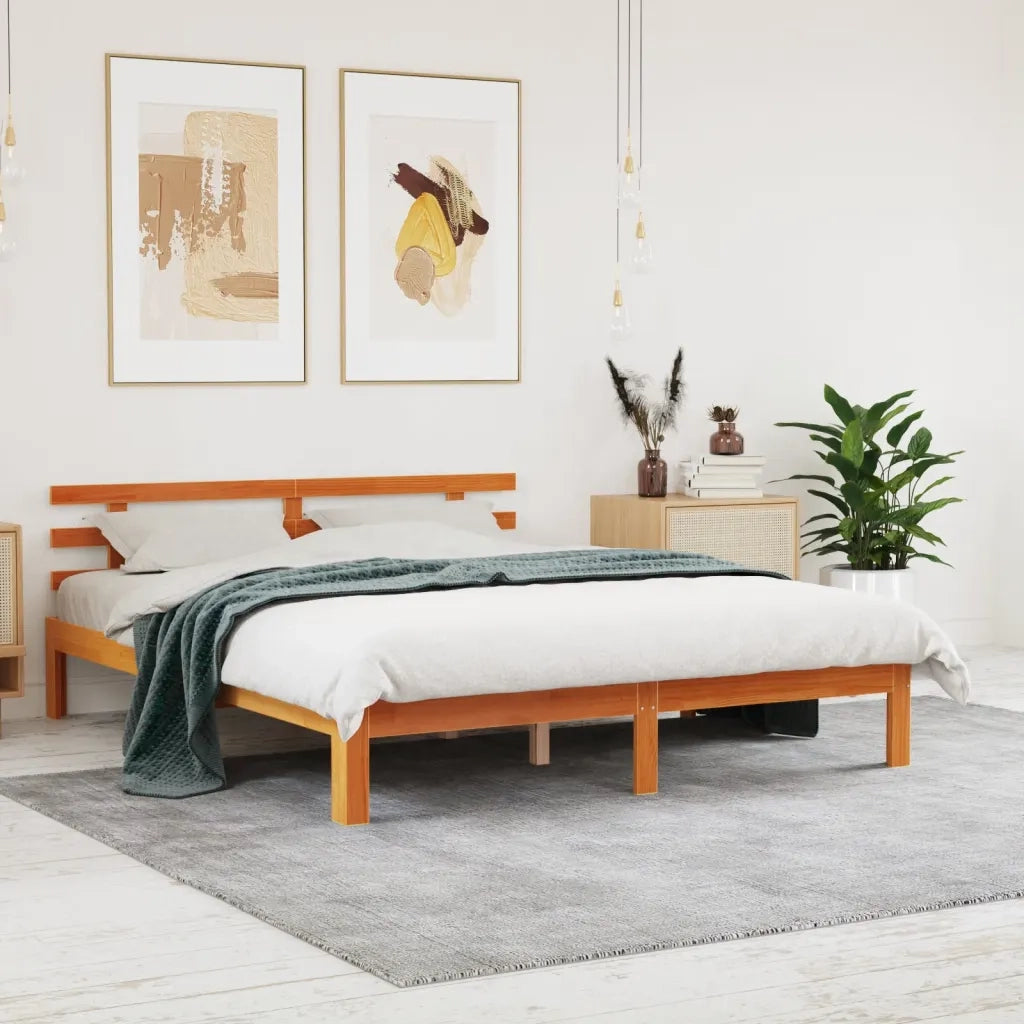 Letto senza Materasso Marrone Cera 150x200 cm in Legno di Pino 844275