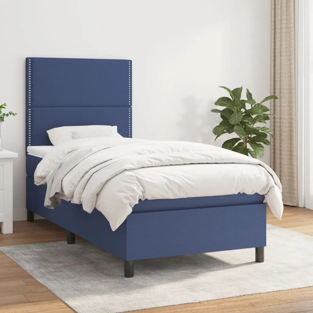 Letto singolo | Letto per adulti | Giroletto a Molle con Materasso Blu 90x190 cm in Tessuto