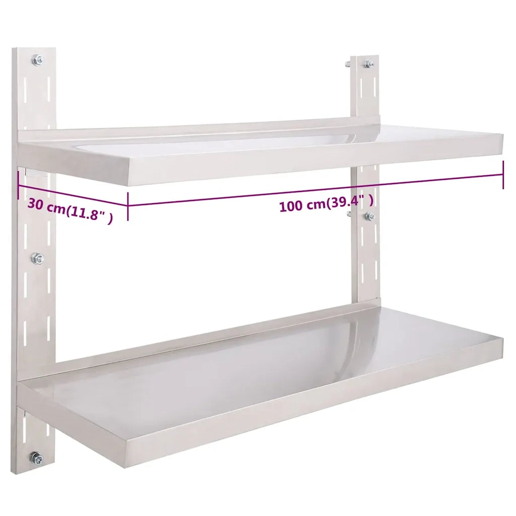 Mensola | Ripiano | Scaffale a Sospensione a 2 Livelli in Acciaio Inox 100x30 cm