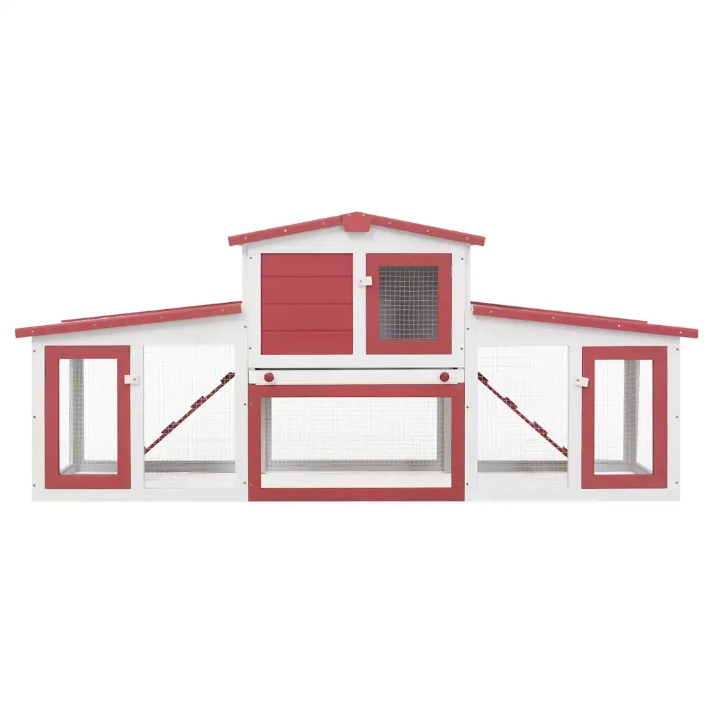 Conigliera per Esterni Grande Rossa e Bianca 201x45x85cm Legno 170845