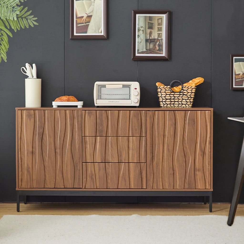 Credenza 150 cm marrone scuro con ripiani regolabili e piedi neri