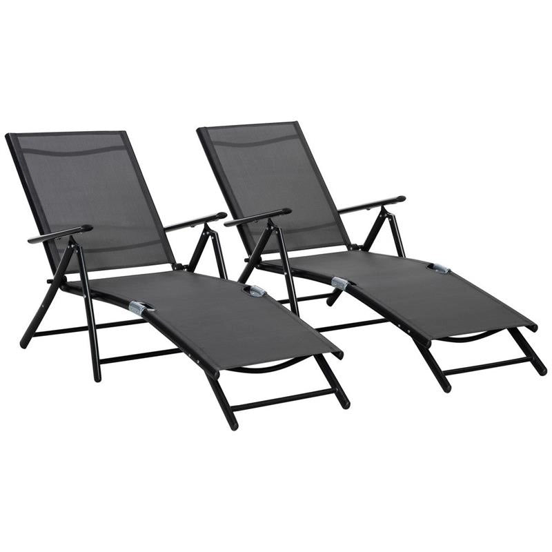 SET 2 SDRAIO DA GIARDINO PIEGHEVOLI CON SCHIENALE REGOLABILE 64X134X95 CM NERO