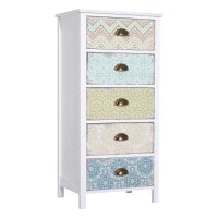 Cassettiera Mobiletto Vintage con 5 Cassetti Stile Shabby Bagno, Ingresso, Camera 46 × 34 × 97.5cm Bianco