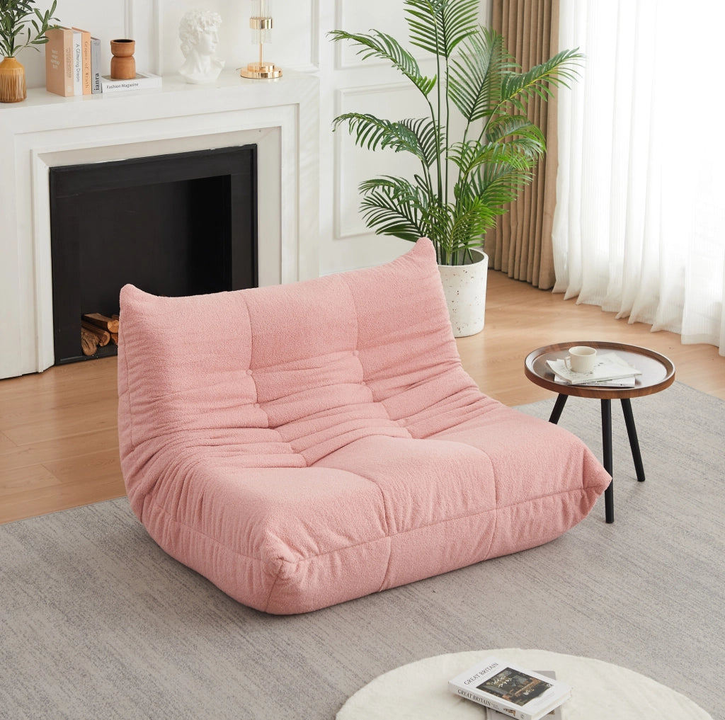 Poltrona lounge a pavimento in ciniglia teddy rosa