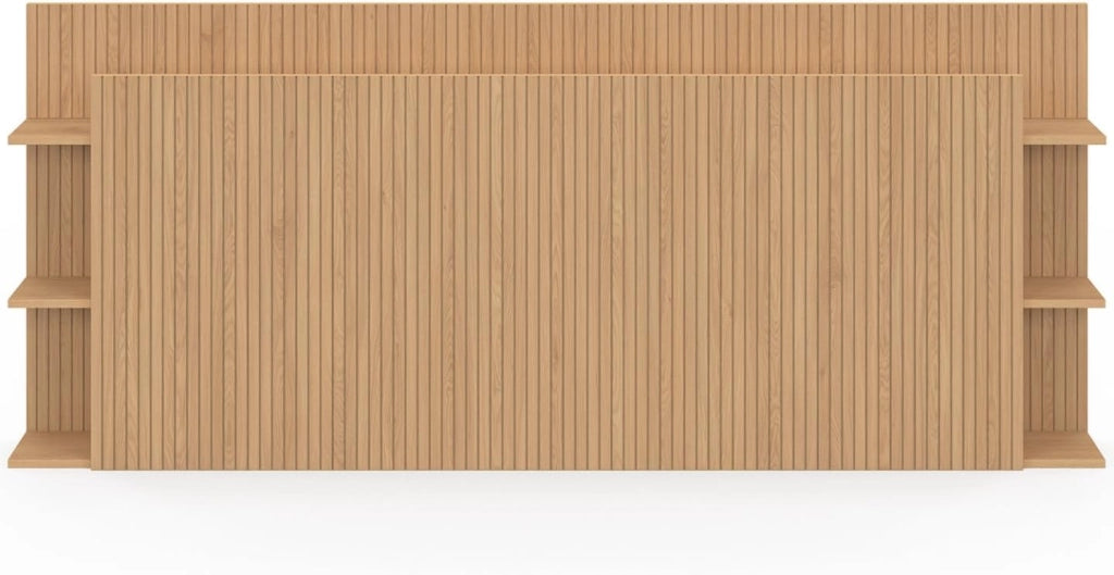 Testiera JULIETTE su piede per letti da 140 e 160 cm con vani contenitori effetto doghe in legno