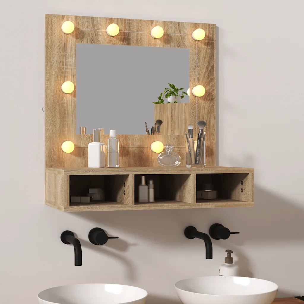 Mobile a Specchio con LED Rovere Sonoma 60x31,5x62 cm 808885