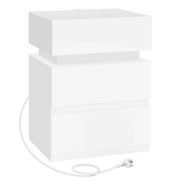 Comodino con 2 cassetti; anta; LED e 2 USB - per camera da letto - 40x35x55 cm - bianco