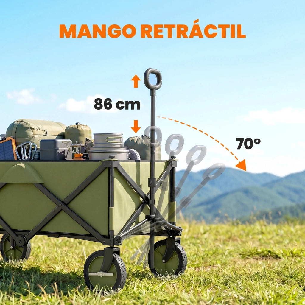 Carrello Pieghevole Verde con Manico Telescopico e Tavolino ¨C zephmum ¨C 108x55x93 cm