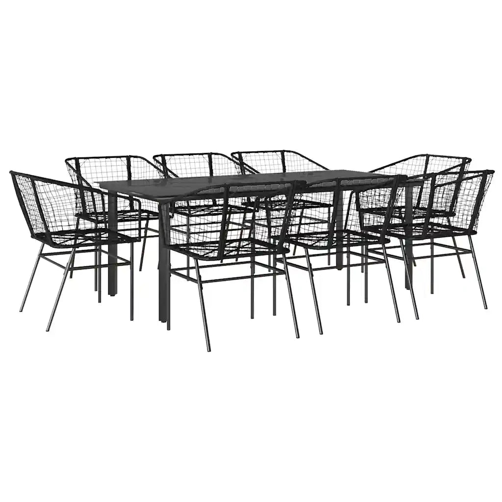 Set da Pranzo da Giardino 9 pz Polyrattan Vetro