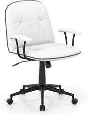 Sedia Ufficio Ergonomica con Altezza Regolabile, Poltrona Scrivania Girevole, Sedia con Braccioli Imbottiti e Ruote, Funzione Dondolo, per Ufficio Scrivania Studio (Bianco)