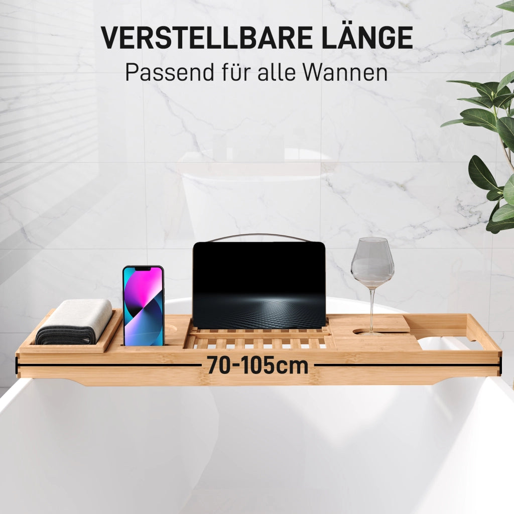 Ripiano per Vasca da Bagno in Bamb¨´ ¨C Xylo ¨C Regolabile con Supporto per Libro e Telefono