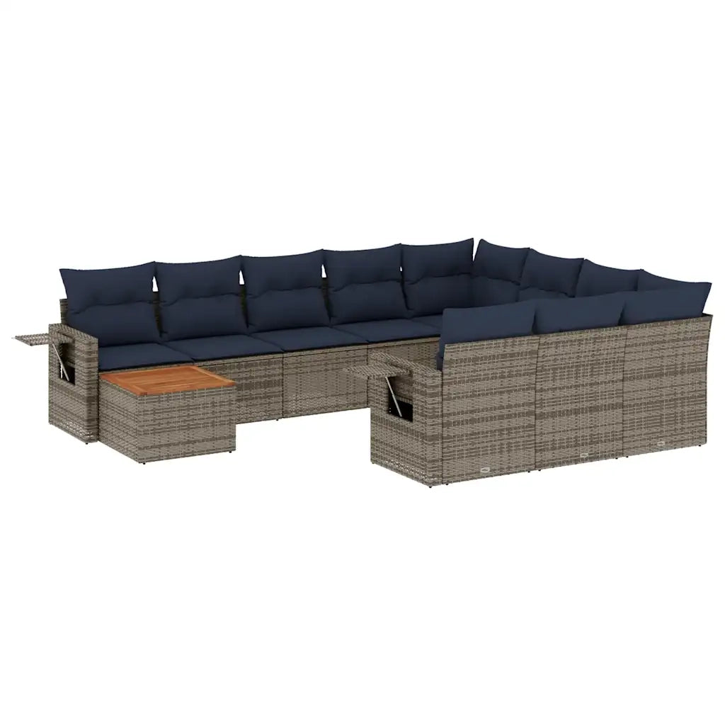 Set Divani da Giardino 11 pz con Cuscini Grigio in Polyrattan 3224752